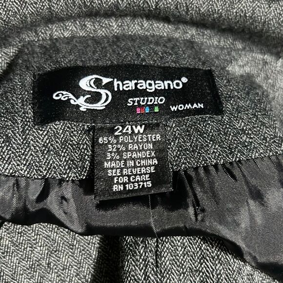 Sharagano Studio Woman plus blazer knit gray black 3/4 sleeves pockets 24W - Picture 2 of 6